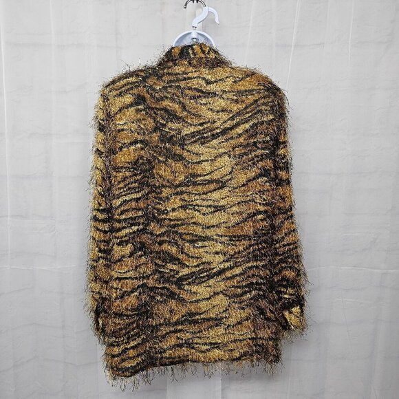 Vintage CDW Blouse Brown Tiger Stripe Eyelash Retro Grunge Sheer Retro XL - Picture 7 of 11